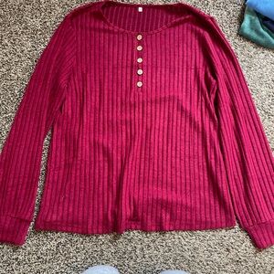 Women's Ribbed Button-Down Top - Red
